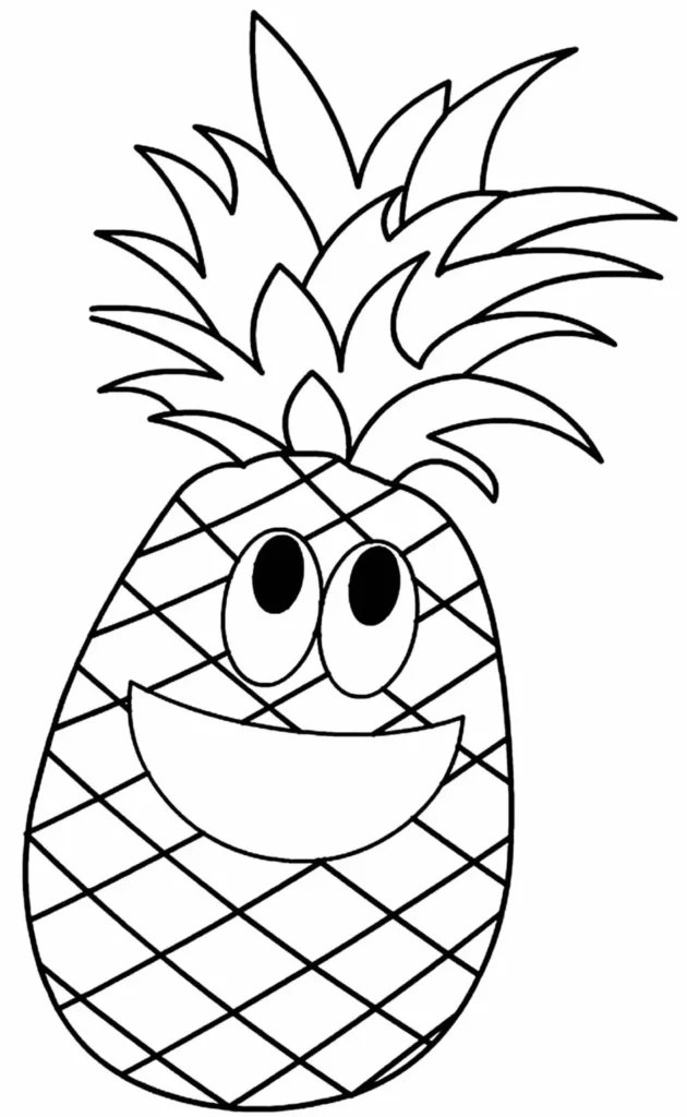 Abacaxi Sorridente para Colorir e Imprimir: Desenho Divertido