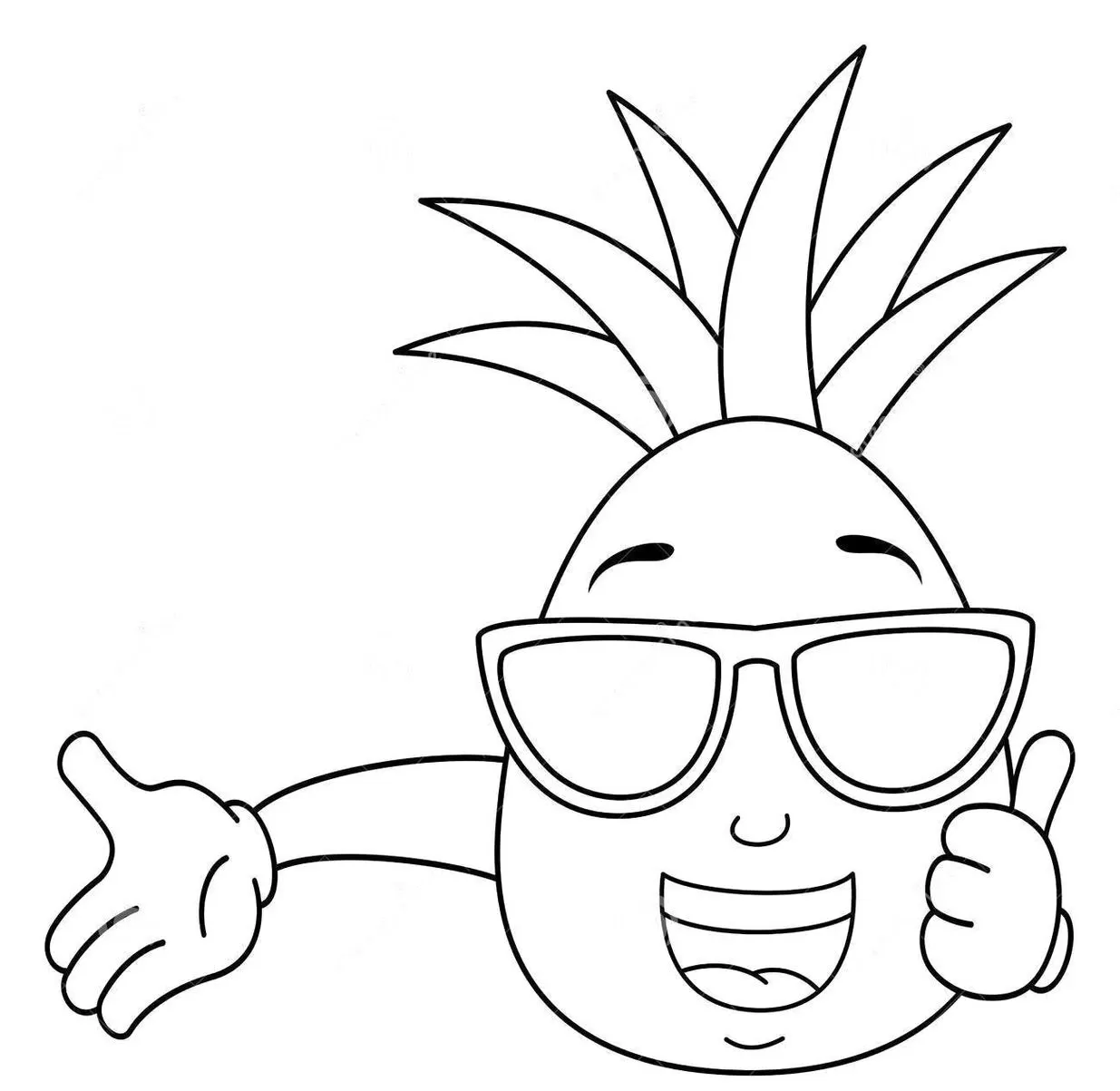 Abacaxi Sorridente com Óculos de Sol para Colorir: Desenho Divertido