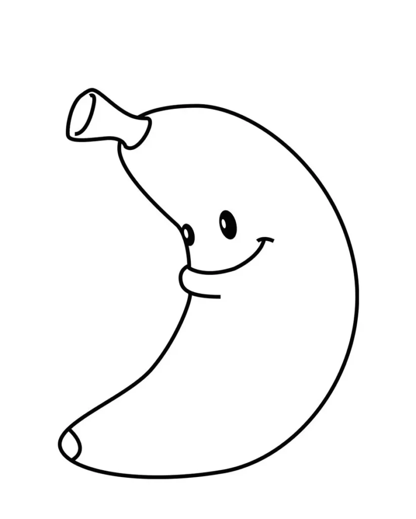 Desenhos de Bananas para imprimir e colorir Banana desconfiada Banana sorridente para colorir: Desenho divertido para crianças