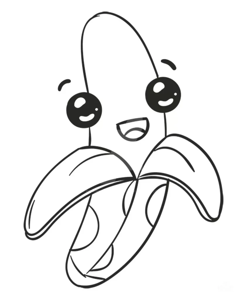 Desenhos de Bananas para imprimir e colorir Cara de banana Banana Sorridente para Colorir: Desenho Divertido para Imprimir