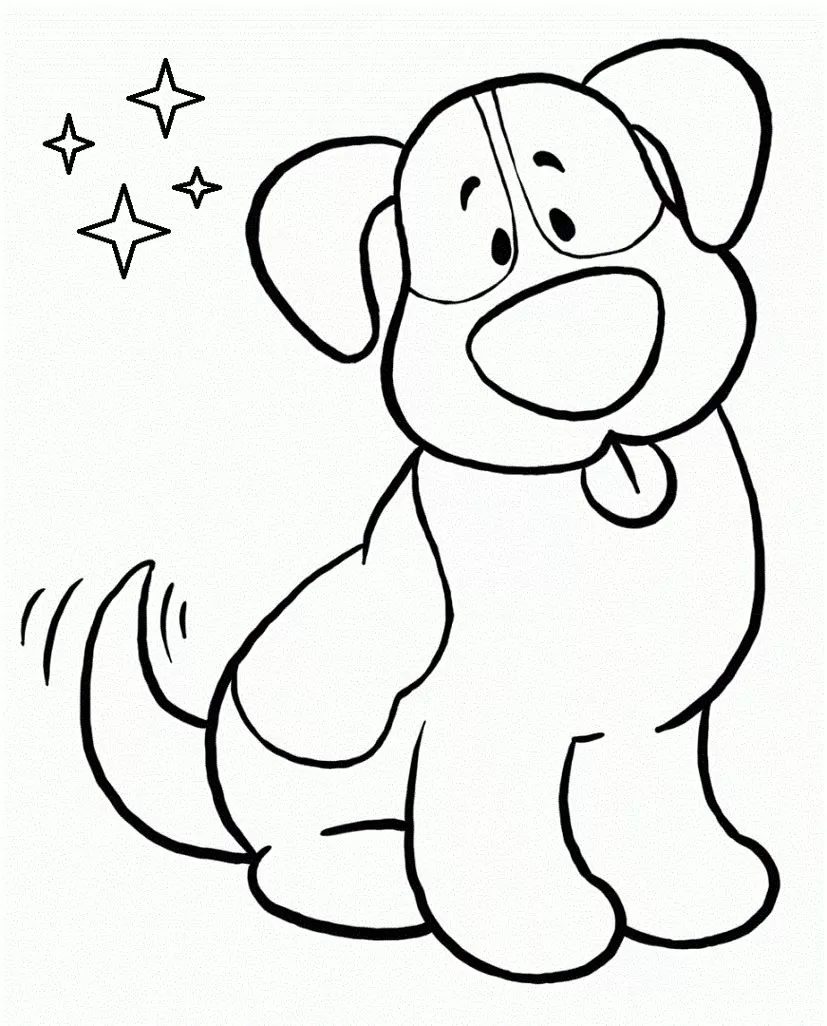 Cachorro sorridente abanando o rabo: Desenho para colorir e alegrar