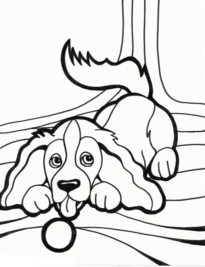 Cachorro Brincando com Bola: Desenho para Colorir e Relaxar