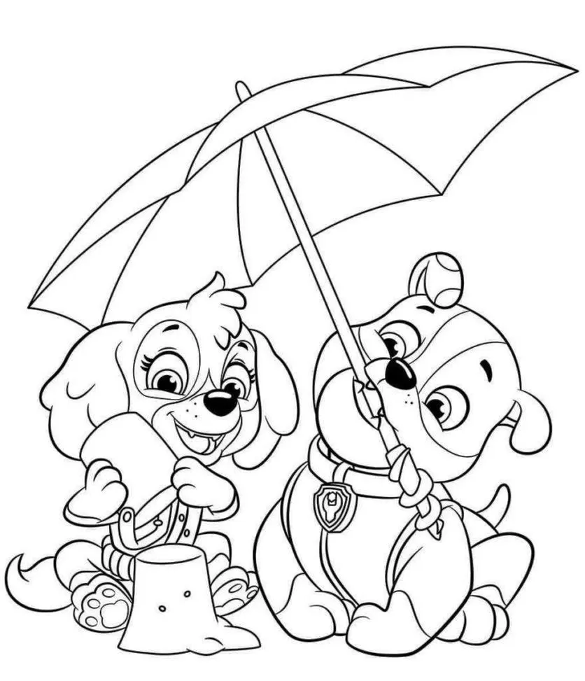Desenhos de cachorros na praia para colorir: Patrulha Canina se diverte