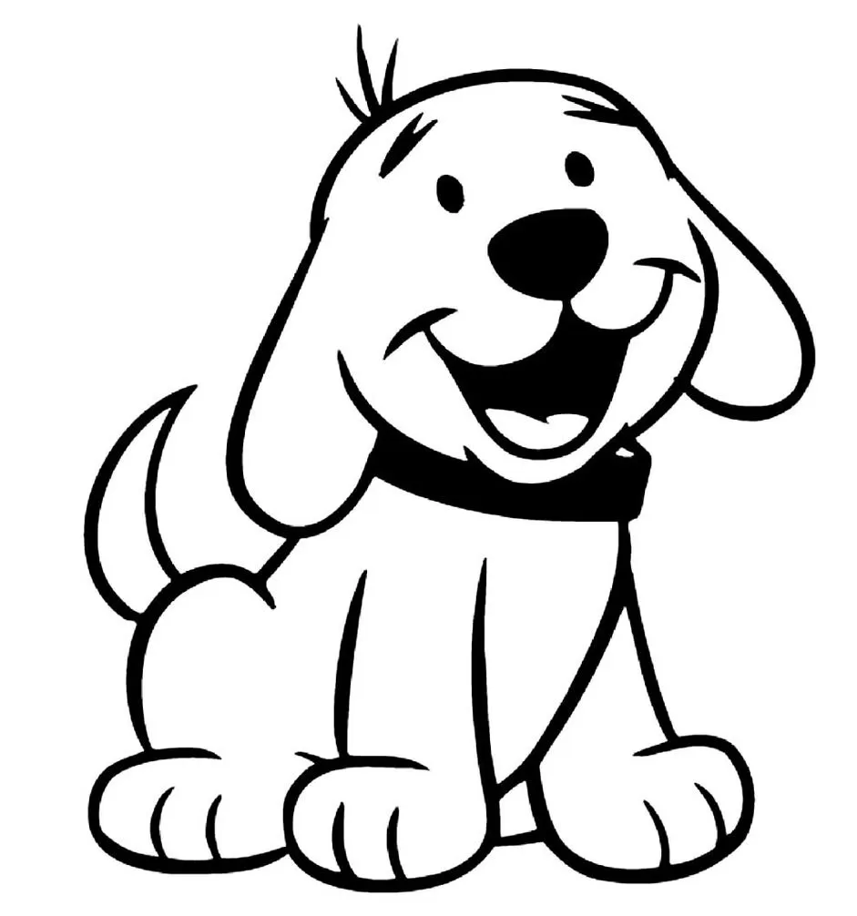 Desenho de cachorro feliz para colorir: atividade divertida para crianças.