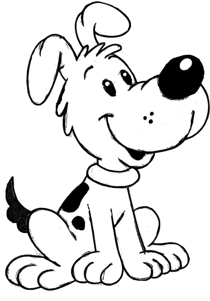 Cachorro com orelhas em pé para colorir: desenho divertido de um cão sorrindo.