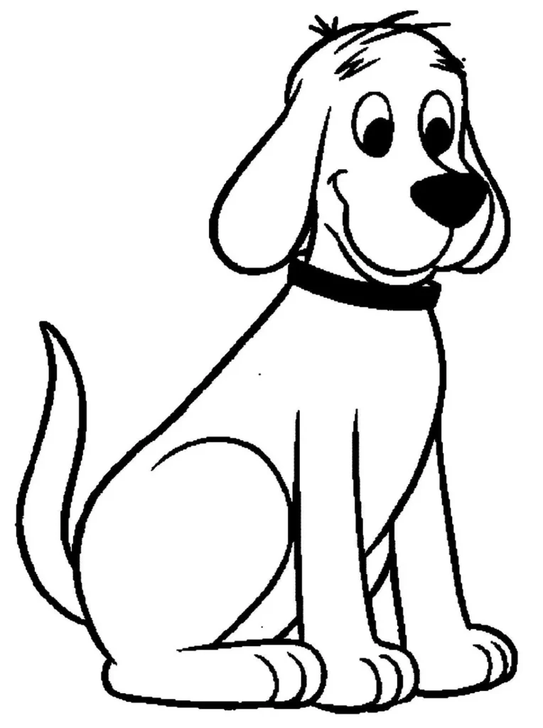 Cachorro para Colorir: Desenho divertido de cãozinho sorrindo e olhando para baixo.