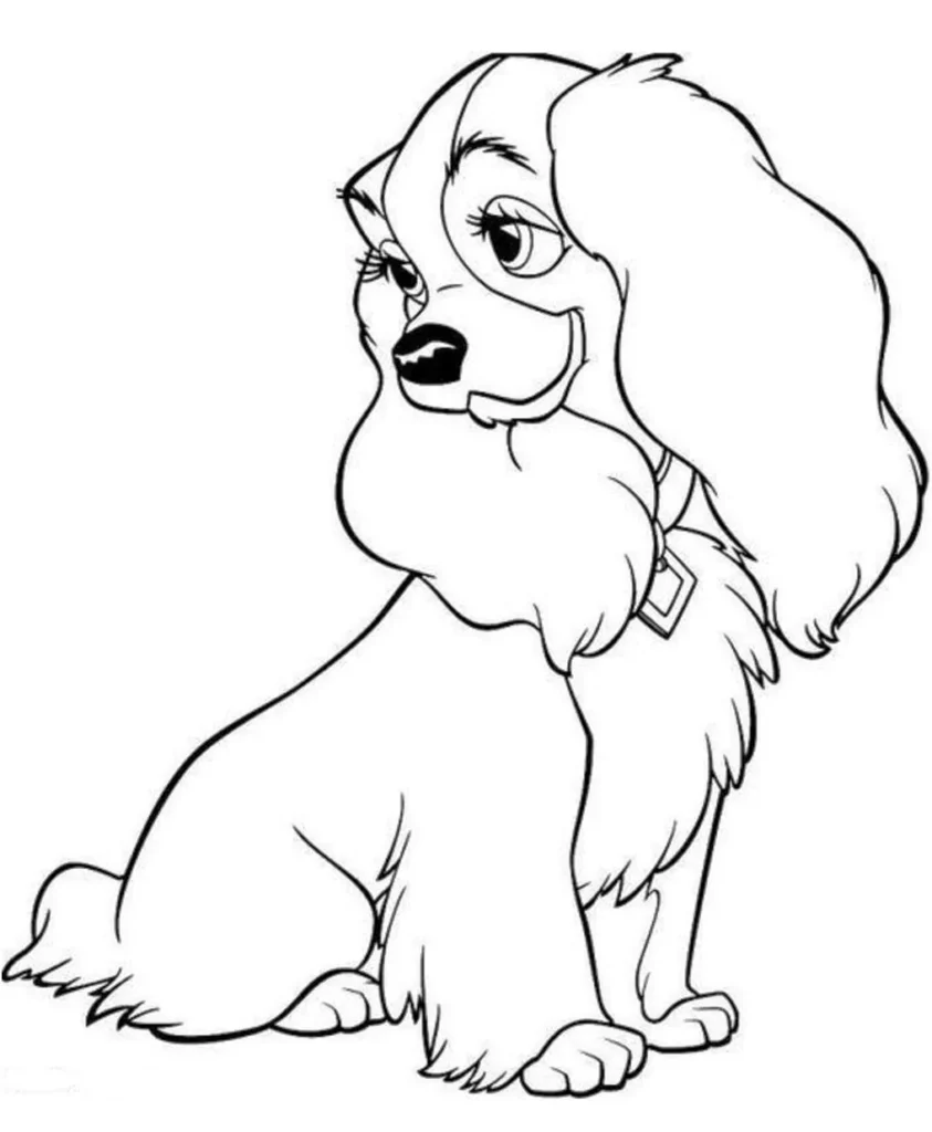Cocker Spaniel com olhar romântico para colorir: Desenho de cachorro com coleira de diamante.