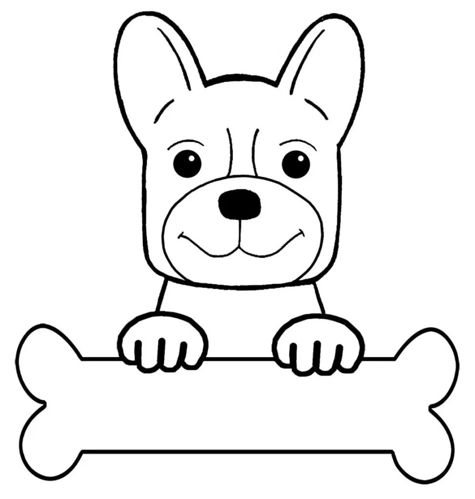 Cachorro fofo com osso: Desenho para colorir e brincar