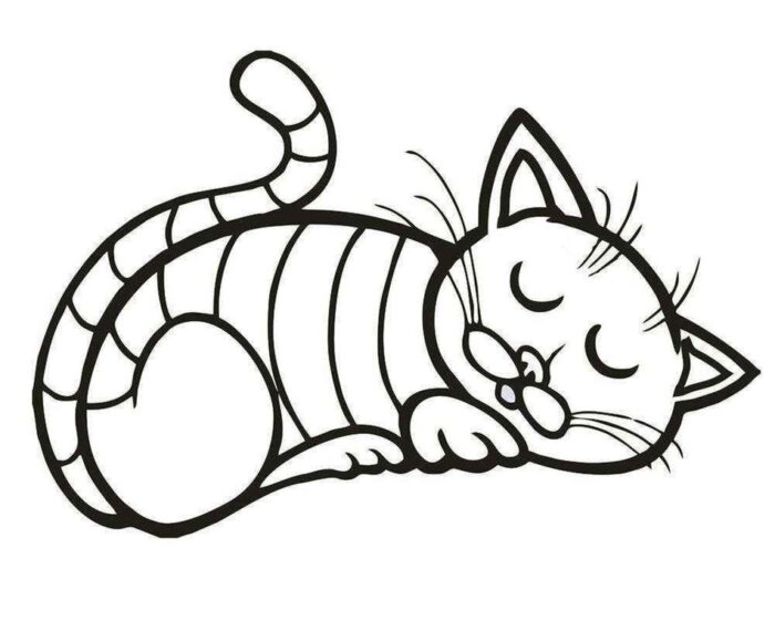 Desenho de gato dormindo para colorir: relaxamento e diversão criativa.