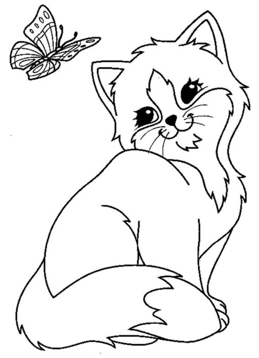 Gato e Borboleta: Desenho divertido para colorir