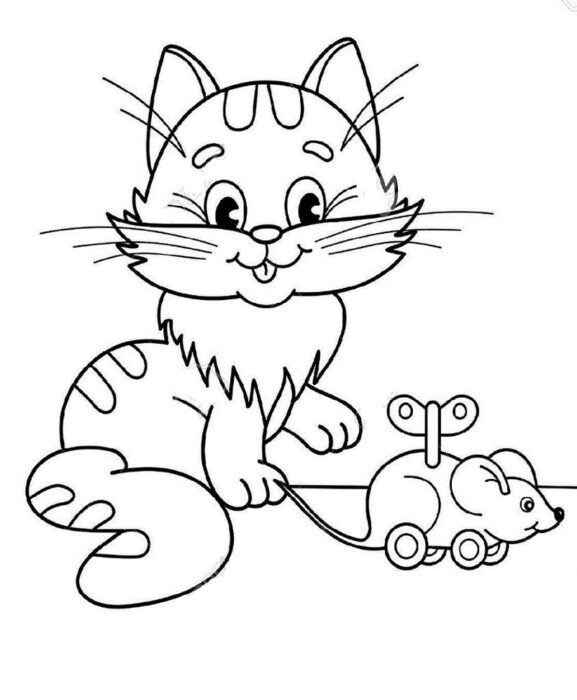 Gato e Rato de Brinquedo: Desenho Animado Adorável para Colorir