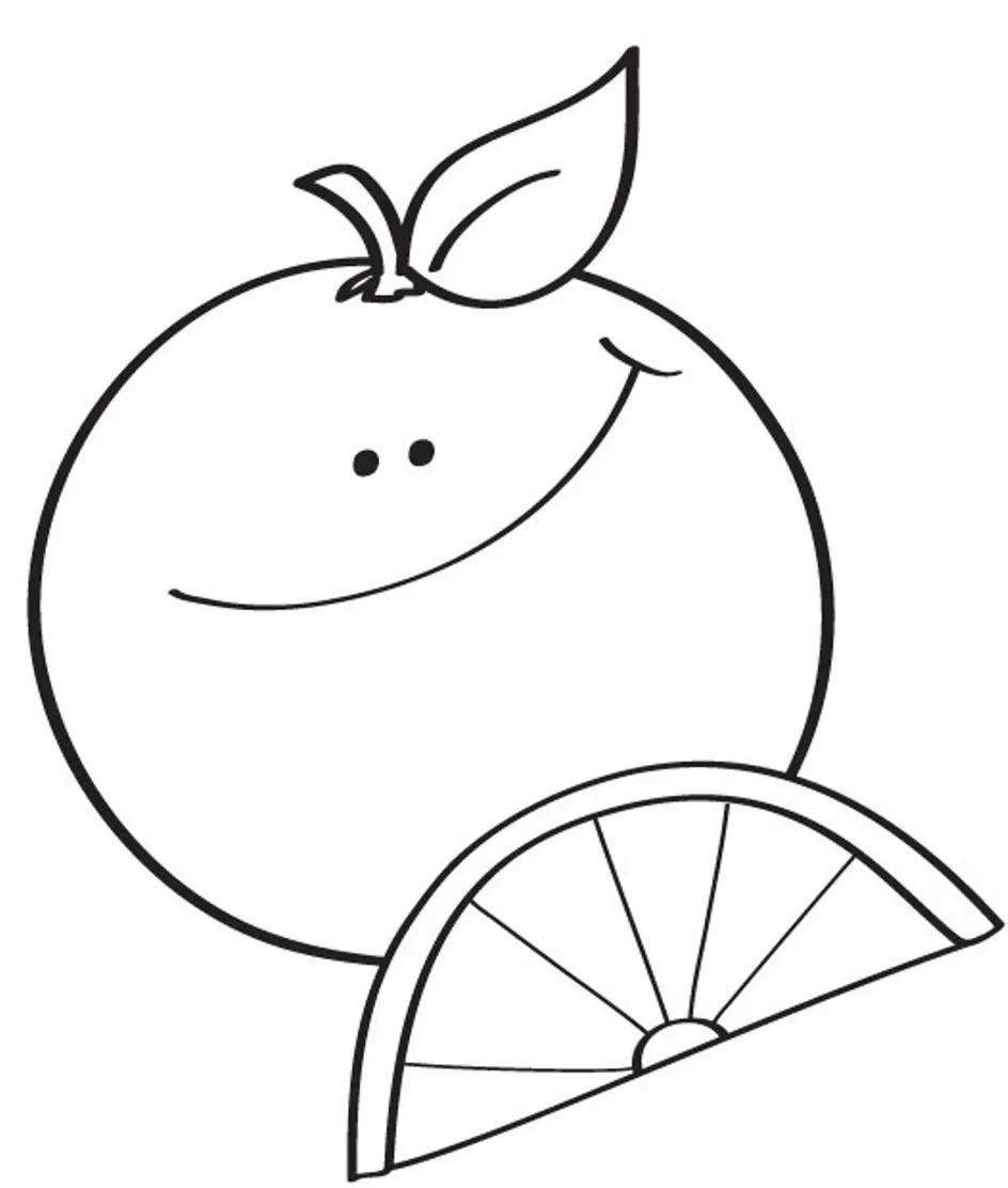 Desenhos de Laranjas para imprimir e colorir Banda da laranja Laranja sorrindo com fatia: desenho para colorir e imprimir.