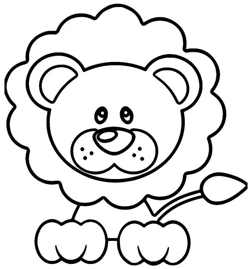 Leão bebê para colorir: Desenho divertido com rosto amigável e juba fofa.