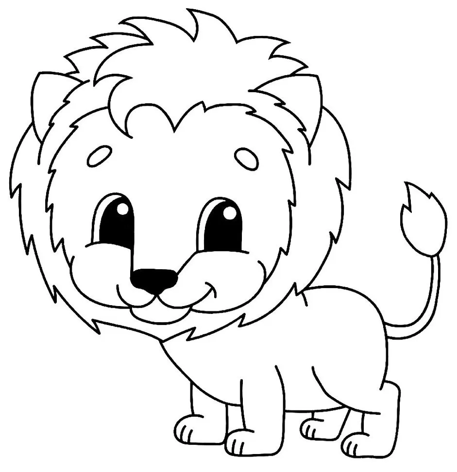 Leão fofinho para colorir: Desenho divertido e simples para crianças