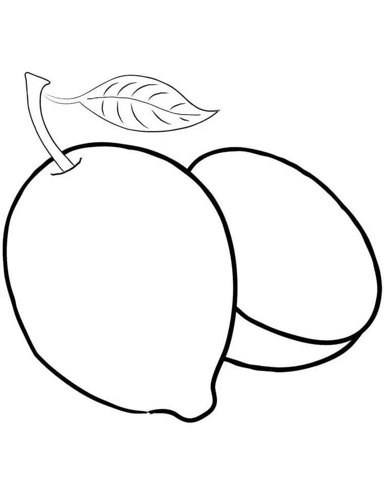 Limões para colorir: Desenho de meio limão com folha para imprimir.