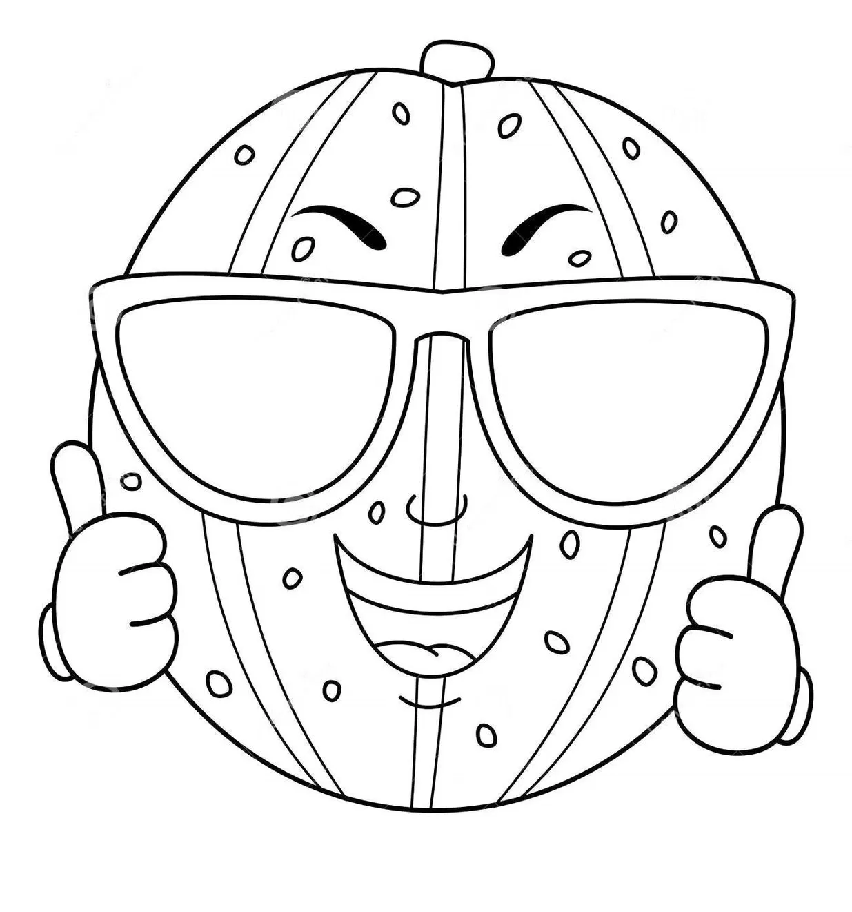 Melão de óculos sorrindo: Desenho para colorir e imprimir.
