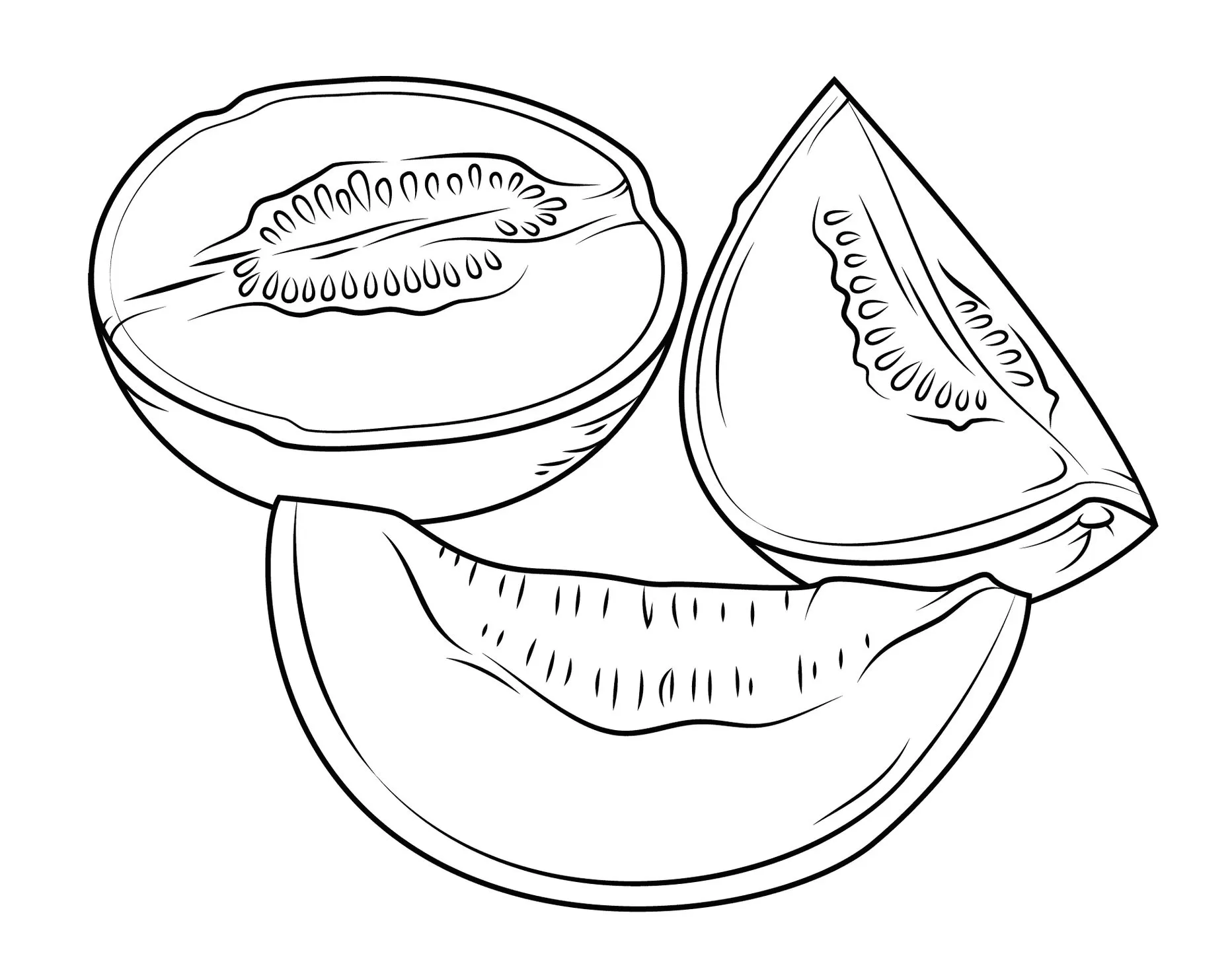 Desenhos de Melões para imprimir e colorir Melao pela metade Melões Melão Metade para Colorir e Imprimir