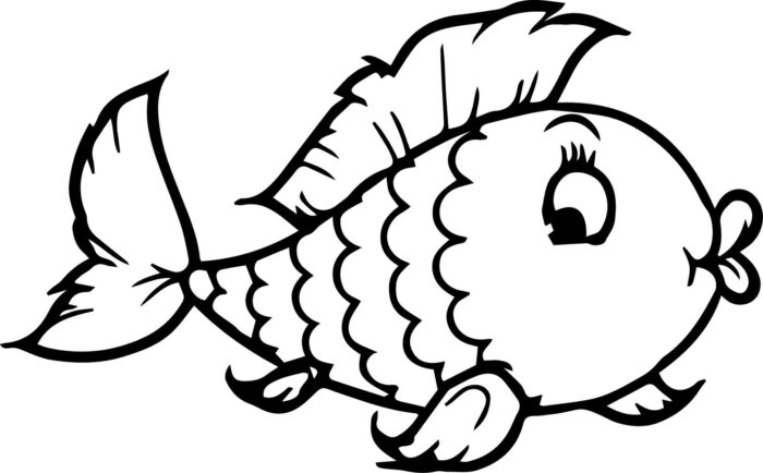 Peixe para Colorir: Desenho divertido de peixe bico de peixe com escamas e barbatanas para atividades artísticas.
