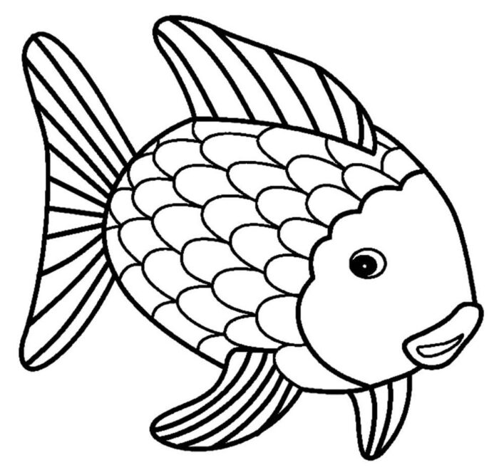 Peixe com escamas e barbatanas para colorir. Atividade criativa com tema marinho.