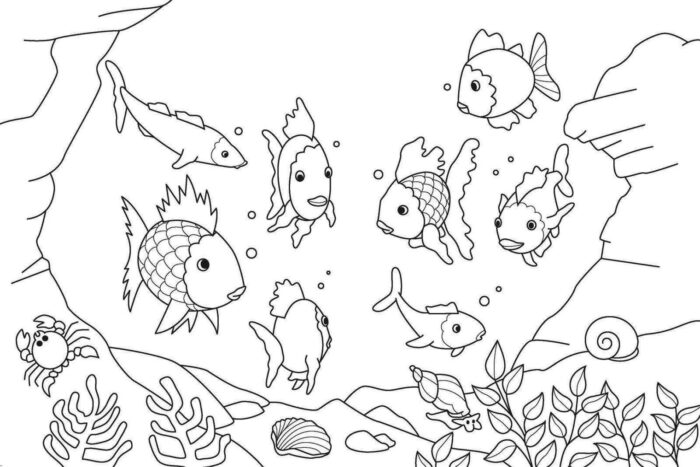 Desenhos de peixes no fundo do mar para colorir: atividade relaxante e criativa.
