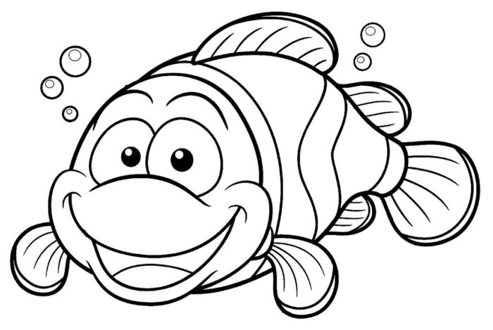 Peixe Palhaço Sorridente para Colorir: Desenho Divertido com Bolhas