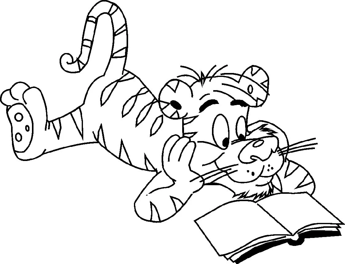 Tigre lendo livro para pintar