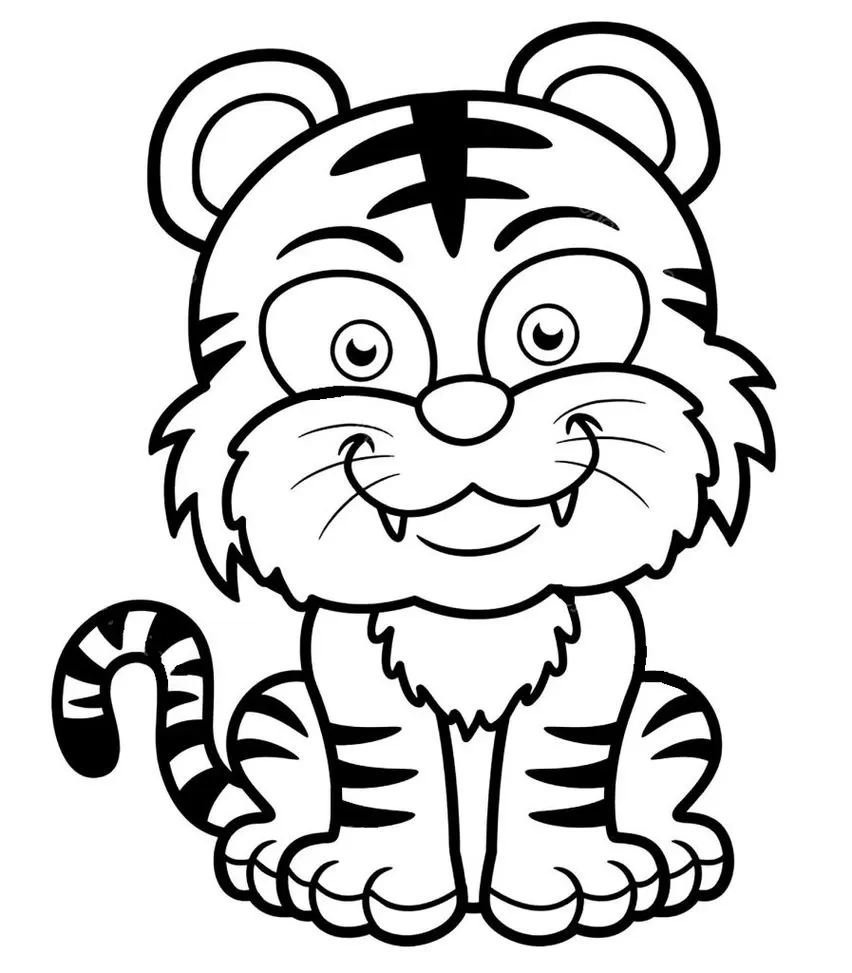 Tigre bebê listrado para colorir: desenho divertido e expressivo