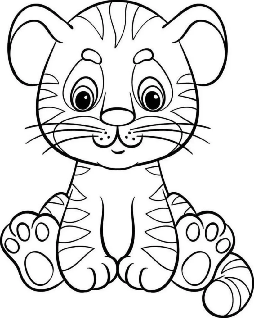 Tigrinho fofo para colorir: Desenho simples de tigre para crianças