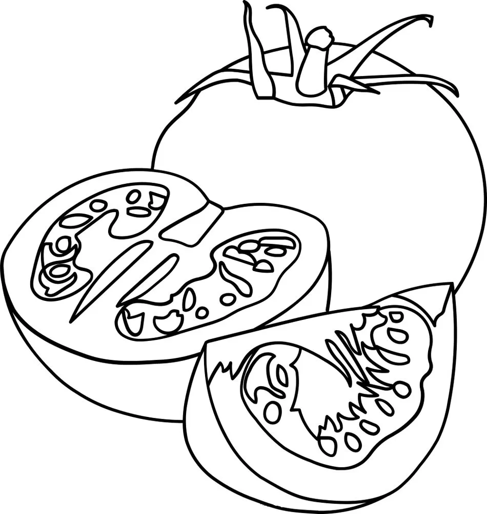 Tomates para colorir: Desenhos de tomate inteiro e fatiado