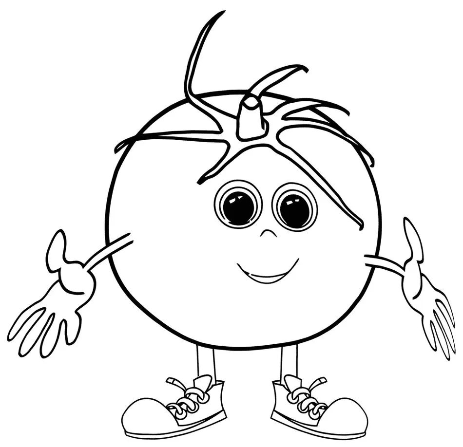 Tomatinho para colorir: Desenho de tomate divertido para imprimir