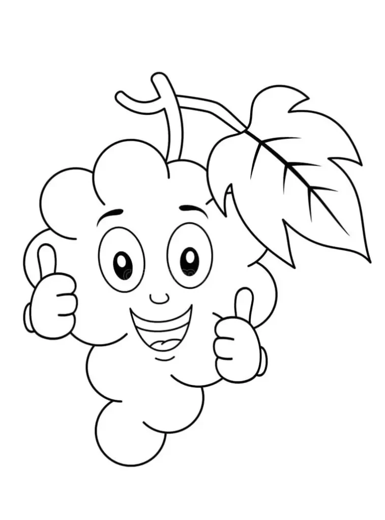 Uva Simpática para Colorir: Desenho Divertido de Fruta Sorridente