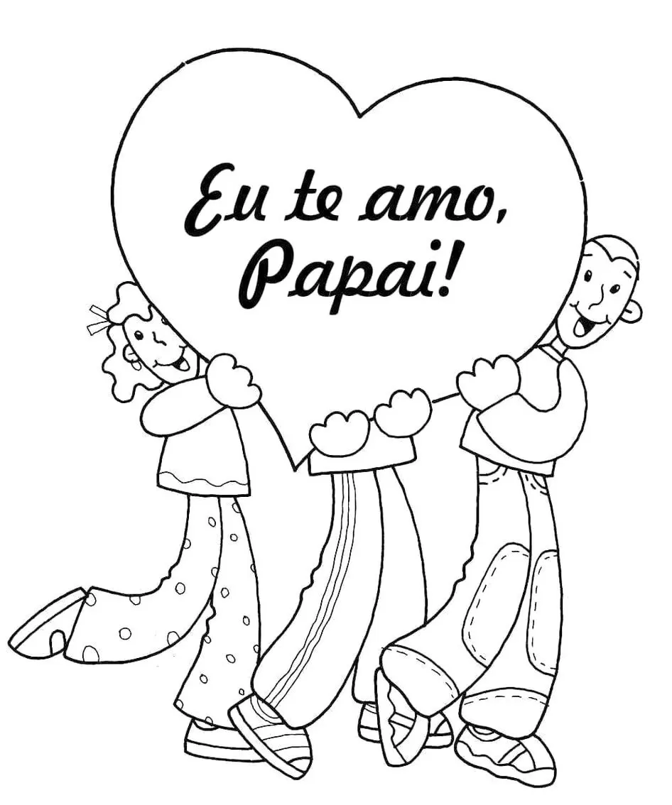 Desenho Dia dos Pais para Colorir: Crianças Demonstram Amor ao Papai