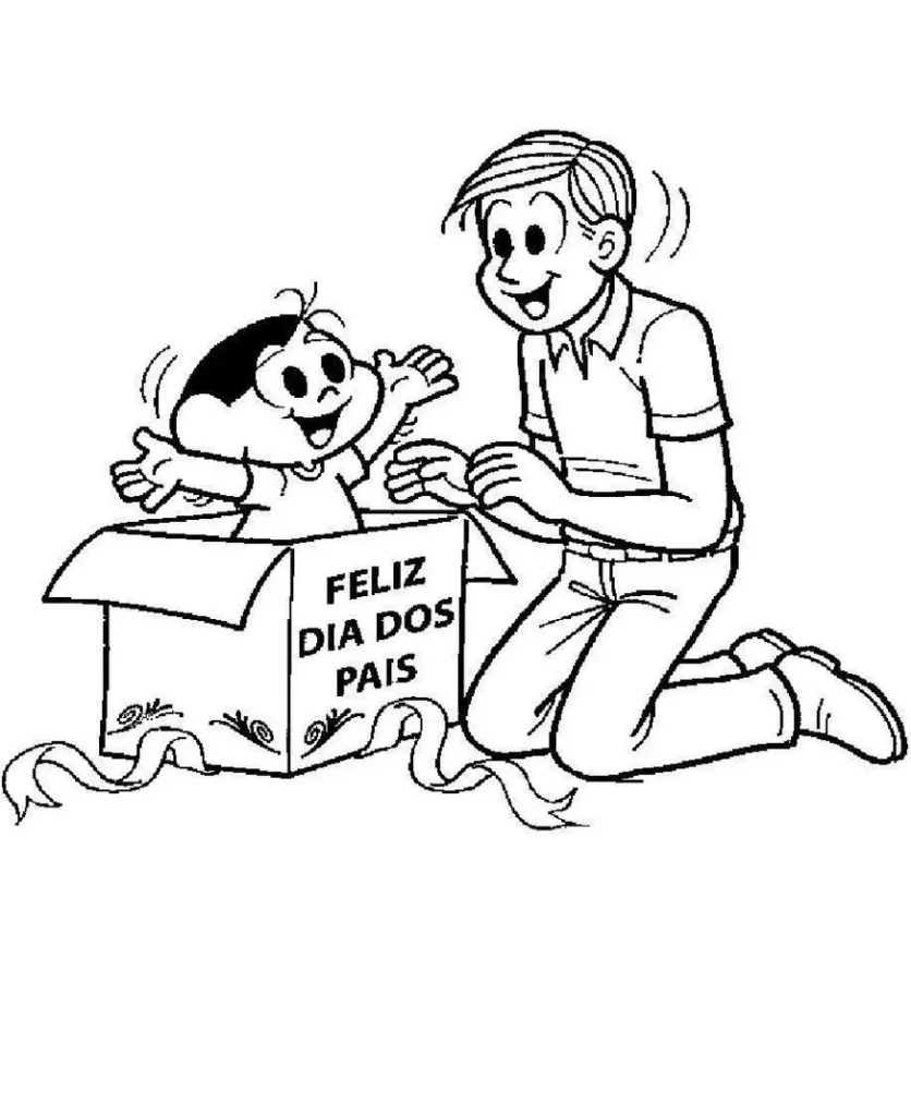 Feliz Dia dos Pais: Desenho para colorir com papai e bebê surpresa.