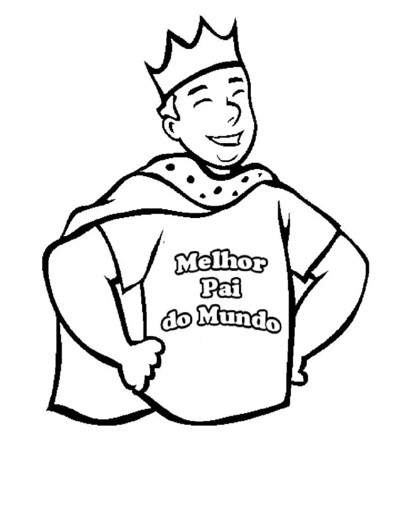 Desenho Dia dos Pais para Colorir: Super Pai com Camiseta 'Melhor Pai do Mundo'