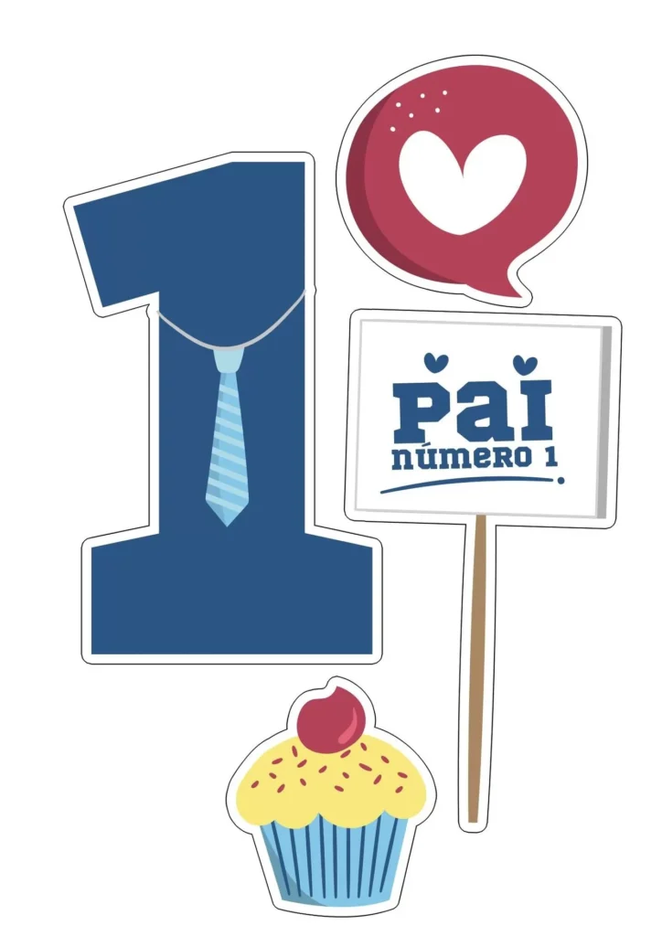 Topper Dia dos Pais para imprimir Pai número 1 Topper Dia dos Pais Pai Número 1: Enfeite azul e vermelho para cupcake