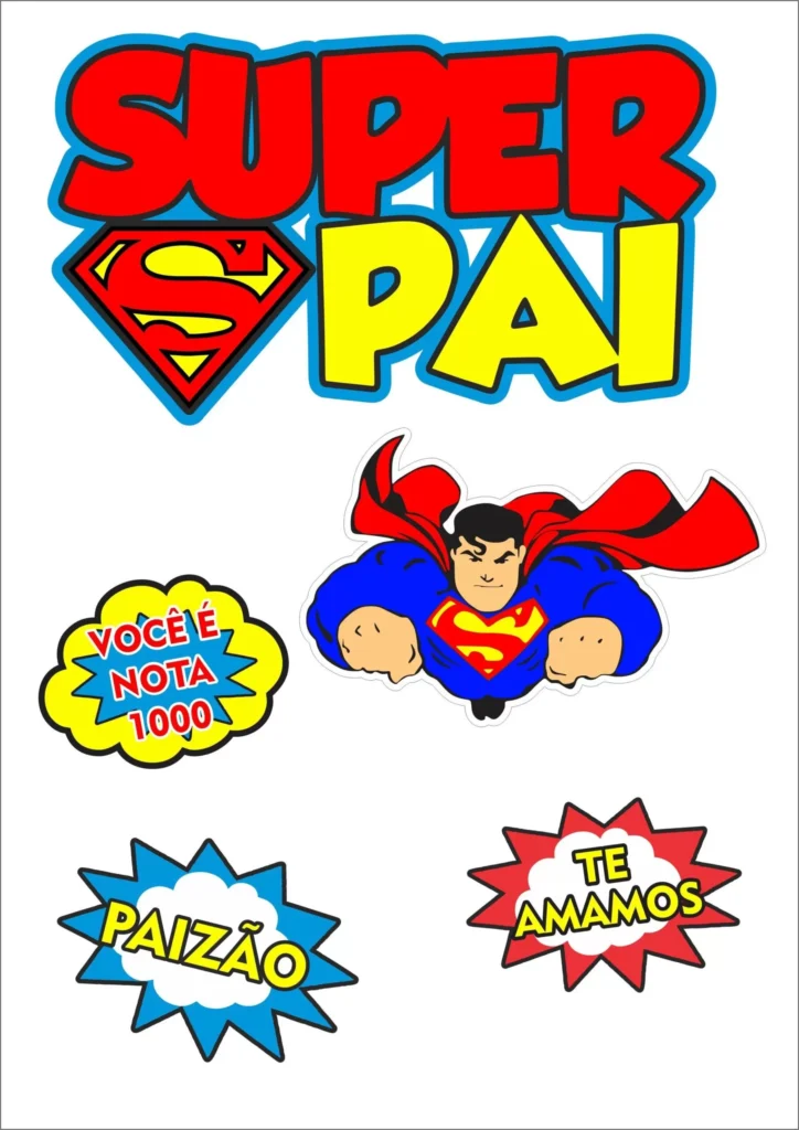 Topper Dia dos Pais para imprimir Super Pai Topper Dia dos Pais Super Pai para decoração festiva