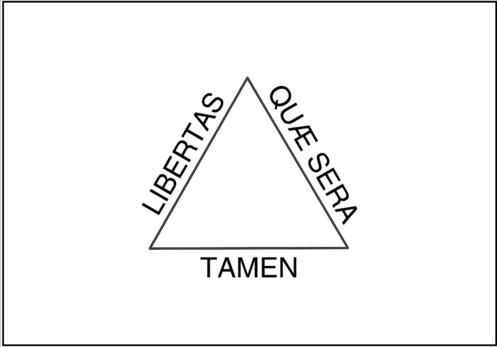 Bandeira de Minas Gerais para colorir: triângulo central com a inscrição 'LIBERTAS QUÆ SERA TAMEN'.