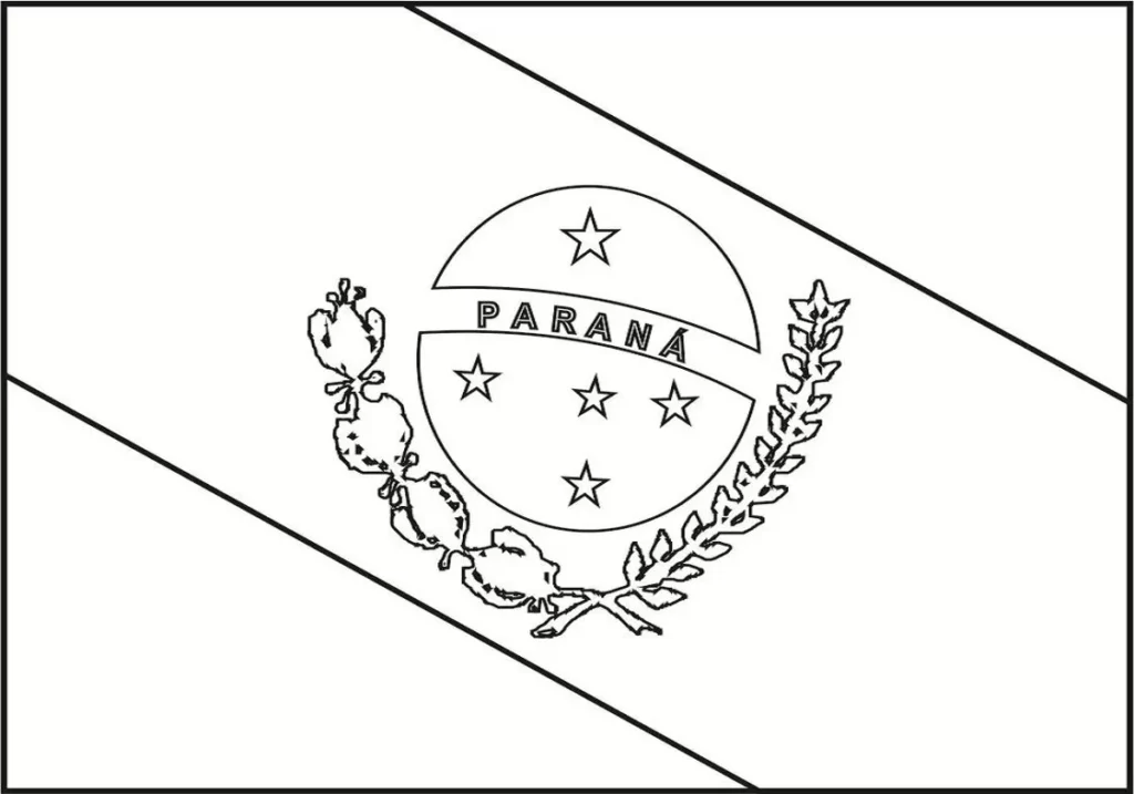 Bandeira do Paraná para colorir. Desenho do pavilhão paranaense com brasão, estrelas e ramos.