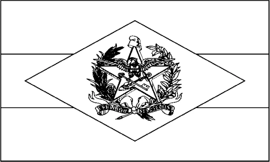 Bandeira de Santa Catarina para colorir: Desenho do pavilhão estadual com brasão, losango e faixas horizontais.