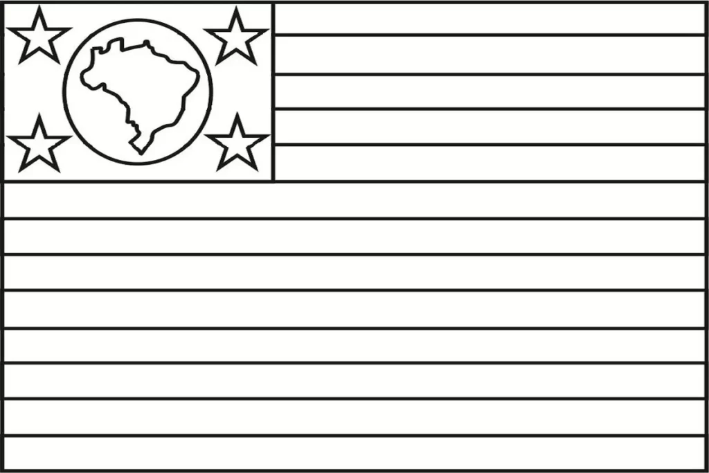Bandeira de São Paulo para colorir: desenho com mapa do Brasil e listras.