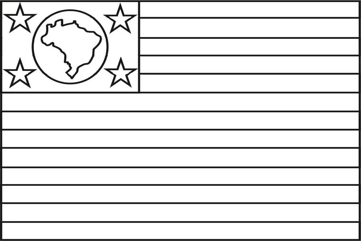Bandeira de São Paulo para colorir: desenho com mapa do Brasil e listras.