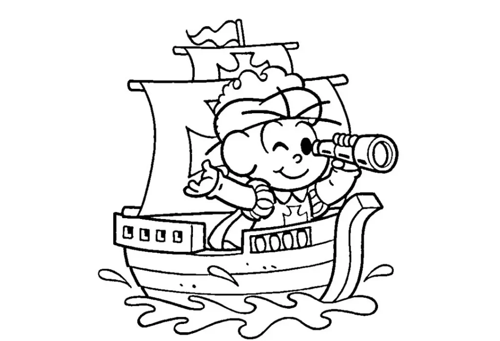 Desenho para colorir: Independência do Brasil - Menino navegador avista terra!
