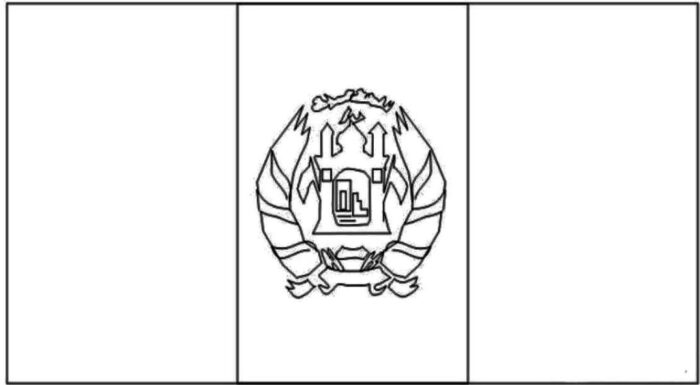 Bandeira do Afeganistão: Descrição detalhada e significado. Desenho da bandeira afegã com suas faixas verticais e emblema nacional. Países com a letra A.