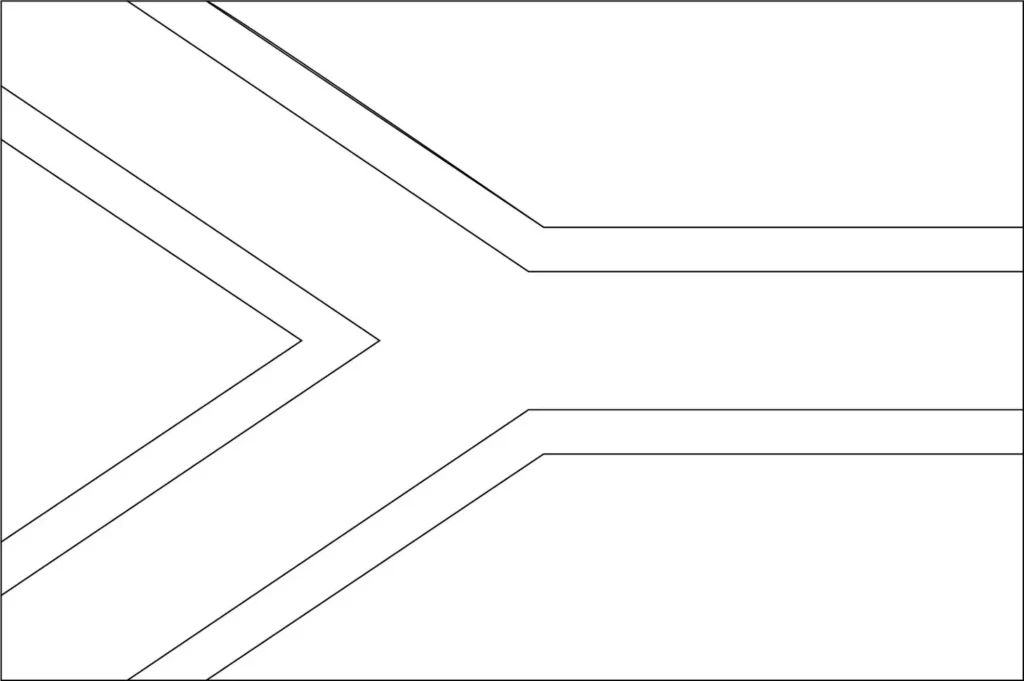 Bandeira da África do Sul na letra A: Esquema de cores e design do pavilhão nacional Sul-Africano