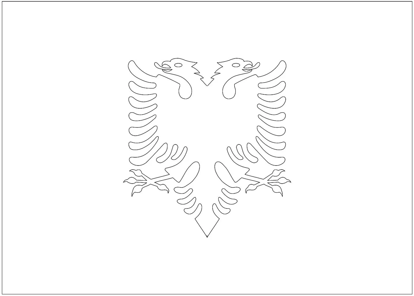 Bandeira da Albânia na letra A: Águia bicéfala em fundo branco. Desenho detalhado da bandeira albanesa para fins educacionais e de representação nacional.