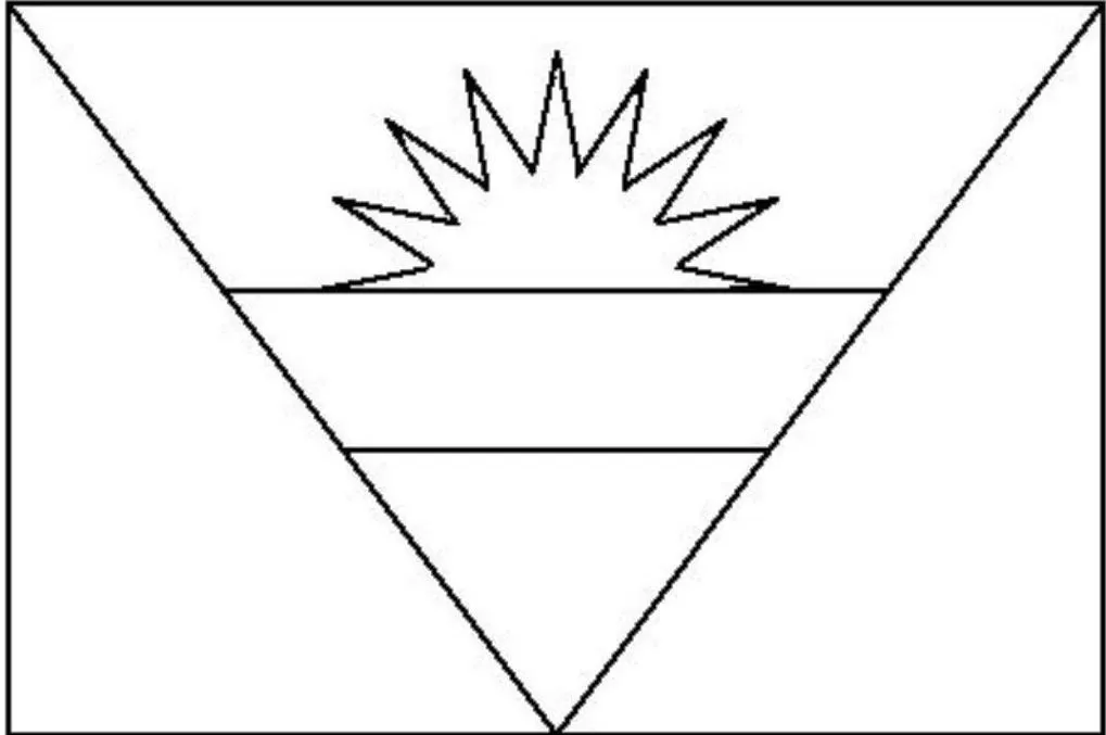 Bandeira de Antígua e Barbuda desenhada na letra A. Design para colorir.