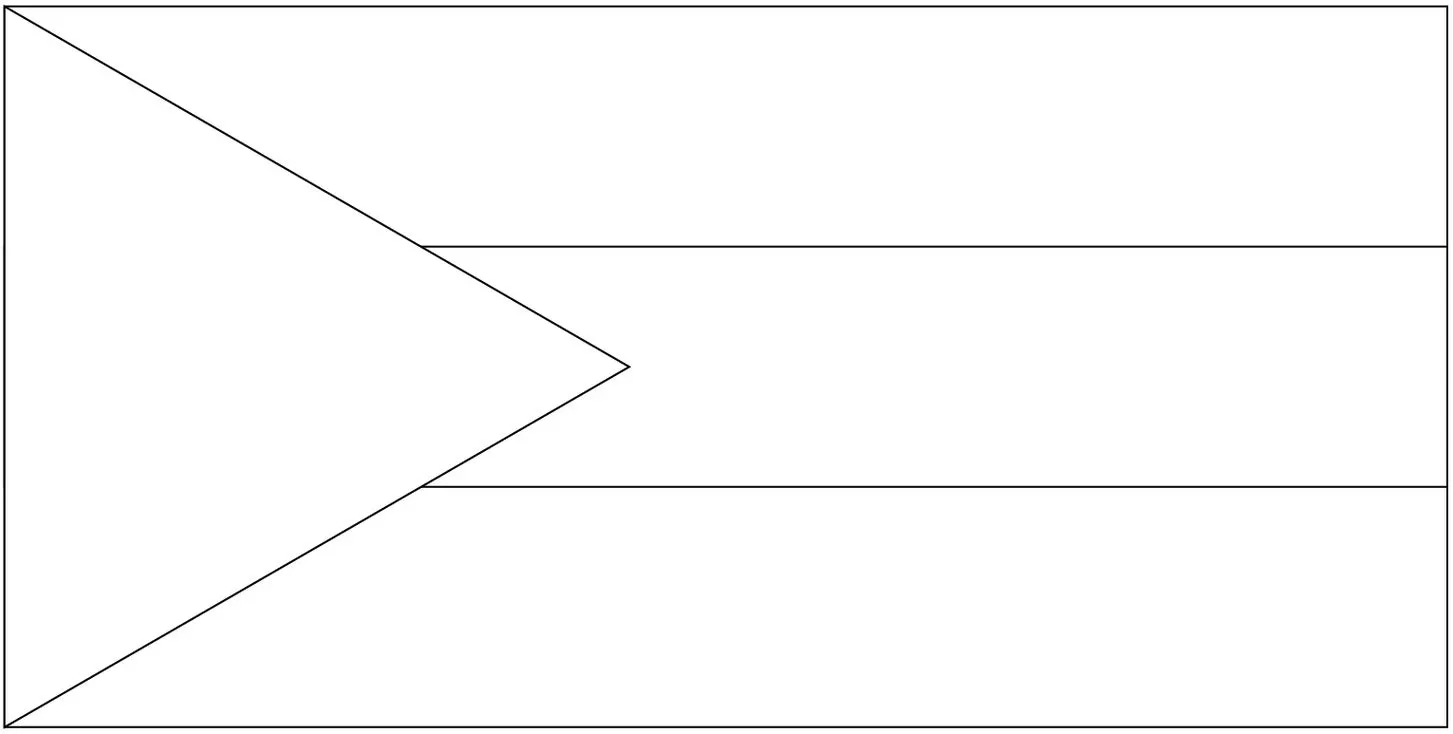 Bandeira das Bahamas desenhada na letra B. Faixas horizontais azul celeste e dourada com triângulo preto à esquerda.