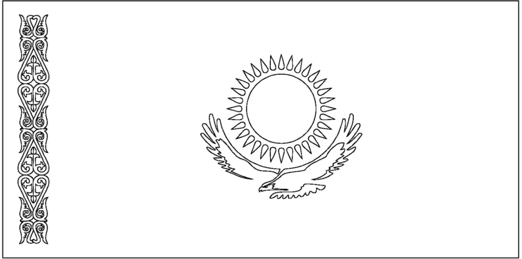 Bandeira do Cazaquistão. Símbolo nacional do Cazaquistão com sol, águia e ornamentos.