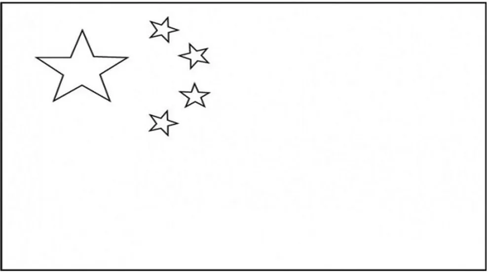 Bandeira da China para colorir. Desenho da bandeira chinesa com estrelas para personalização.