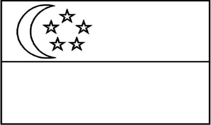 Bandeira de Cingapura na letra C. Design com a bandeira de Cingapura, lua crescente e estrelas.